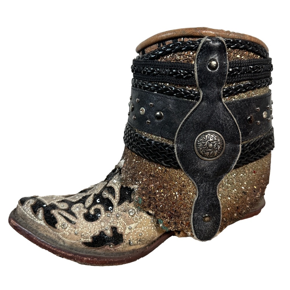 Corral glitter flipped shaft‎ bootie snip cowboy boot western inlay brown black